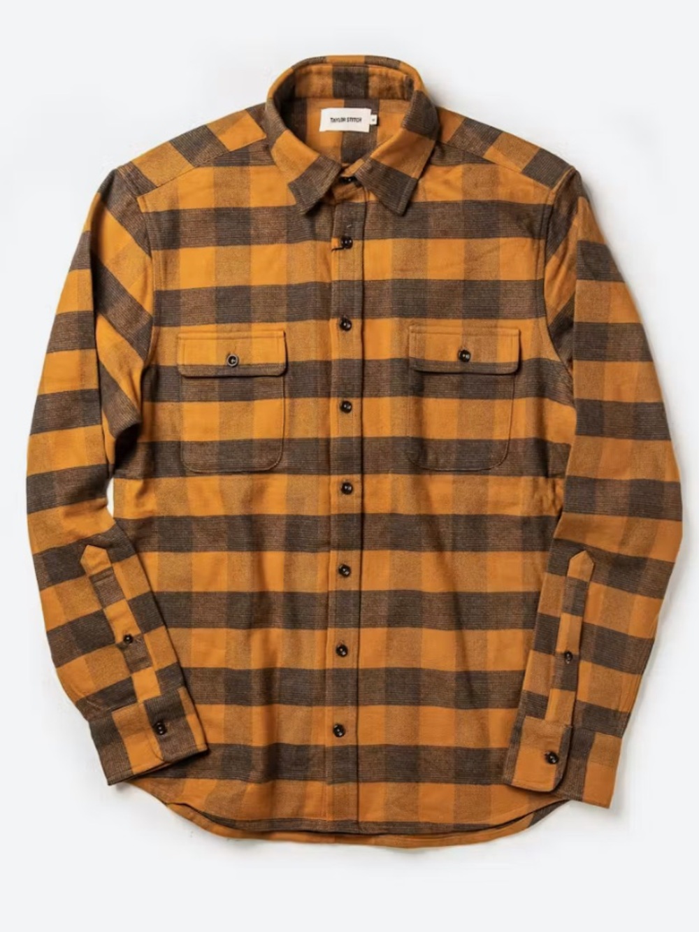 Taylor Stich Yosemite button down buffalo plaid check saffron organic cotton 40